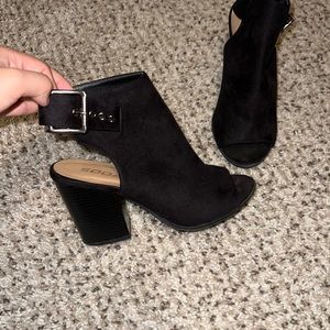 Black open toe booties
